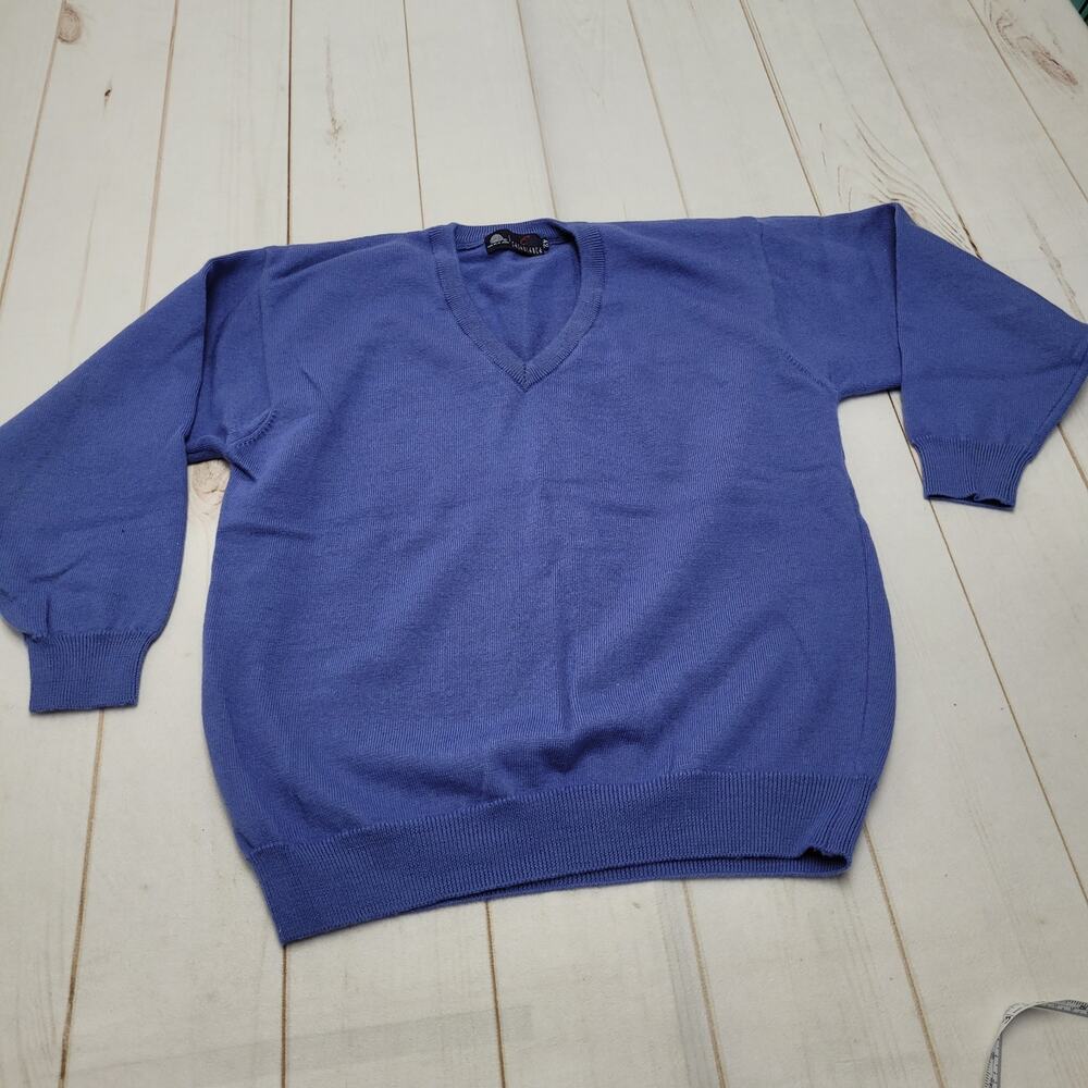 Vintage Casablanca 100% pure new wool blue V neck sweater